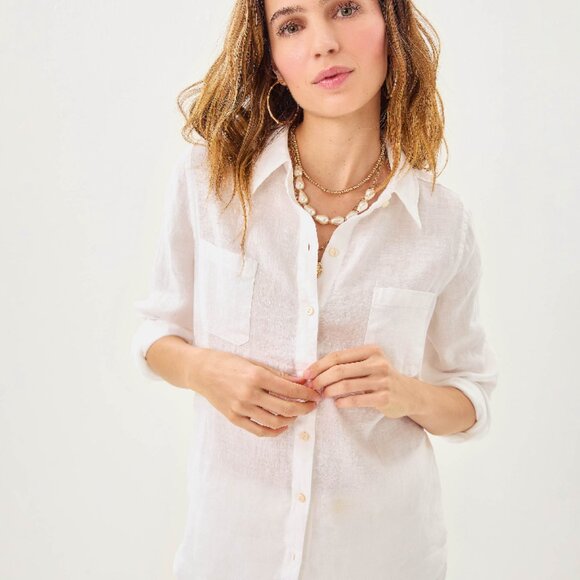 NWT Lilly Pulitzer Sea View Linen Button Down Top Size Large New $128 - Picture 2 of 9